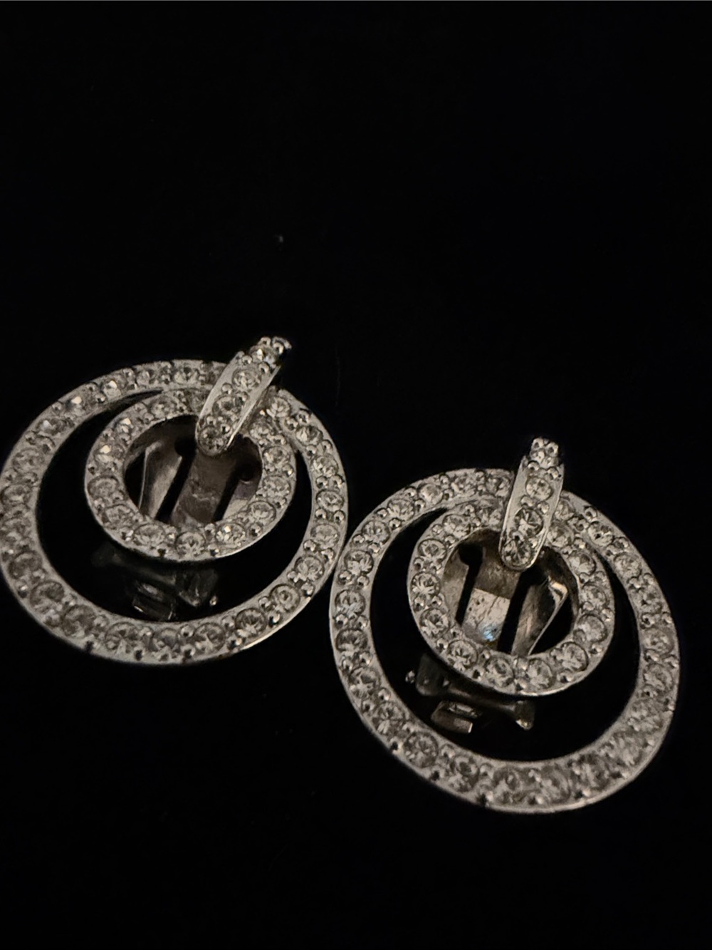 Nolan Miller Silver Crystal Double Hoop Clip-On Earrings